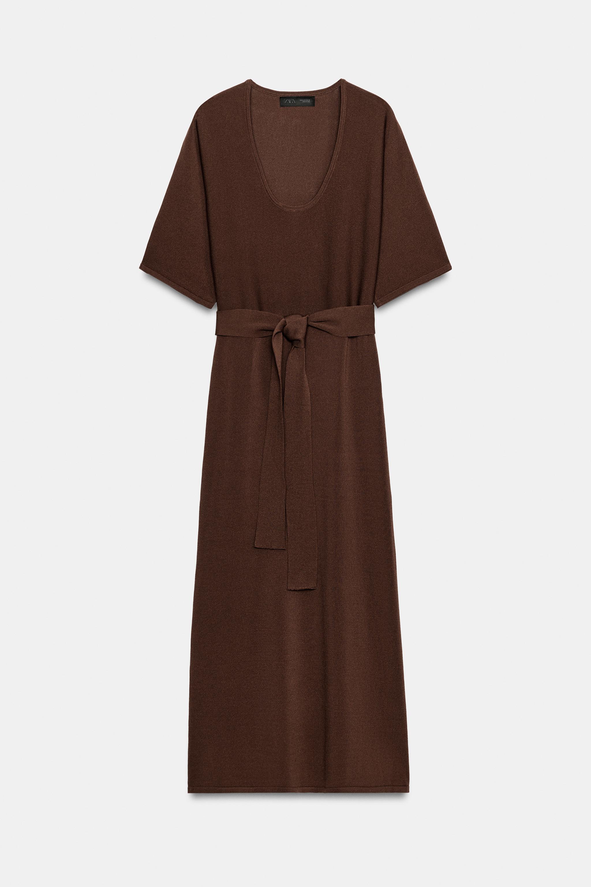 BELTED KNIT MIDI DRESS